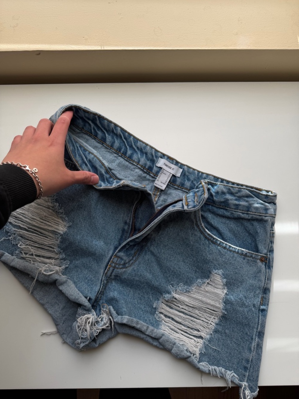 Forever 21 Light Blue Distressed Denim Shorts